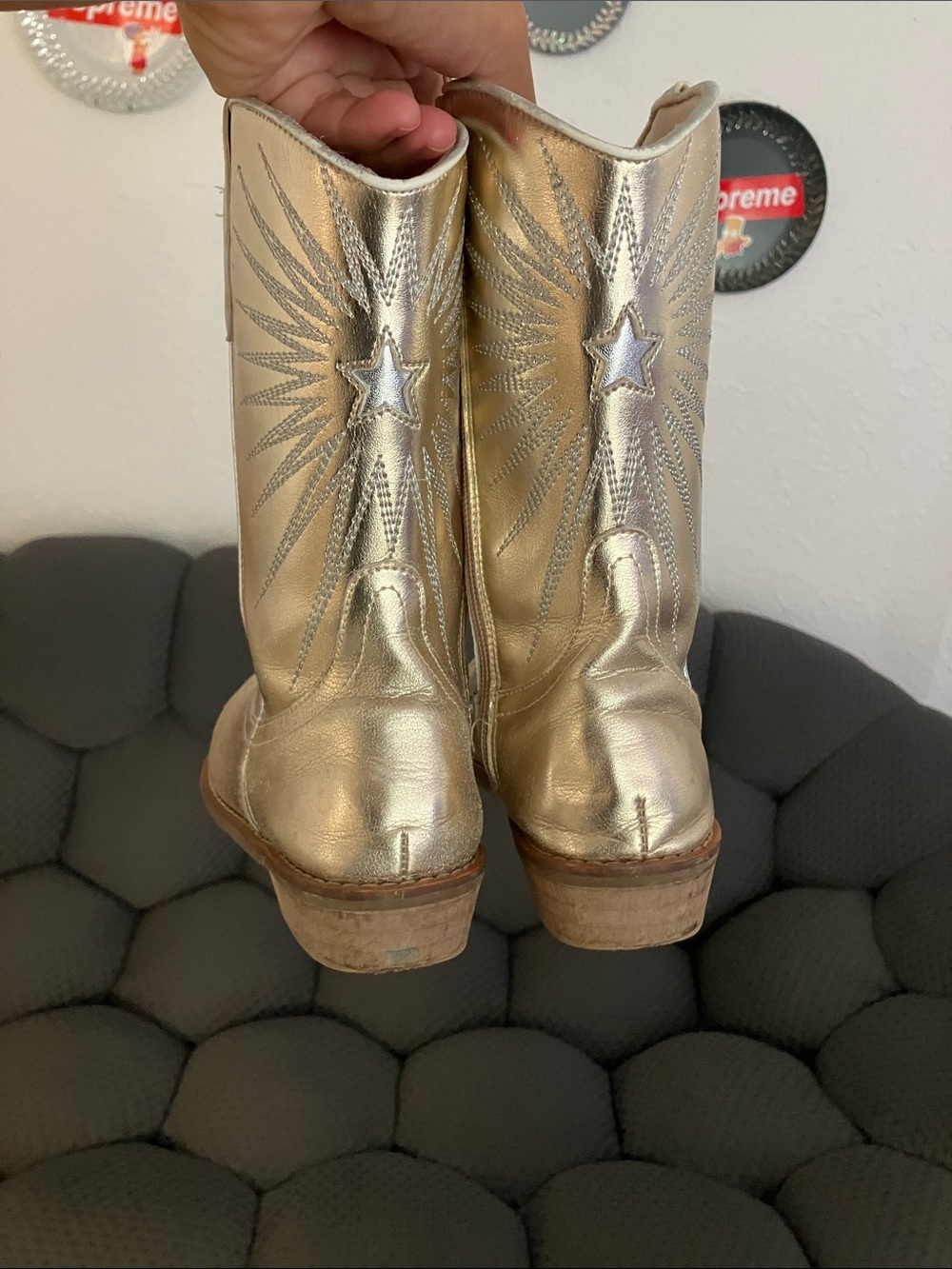 Kids Metallic Gold Western Cowboy Boots - Pull-On Style - Picture 6 of 8